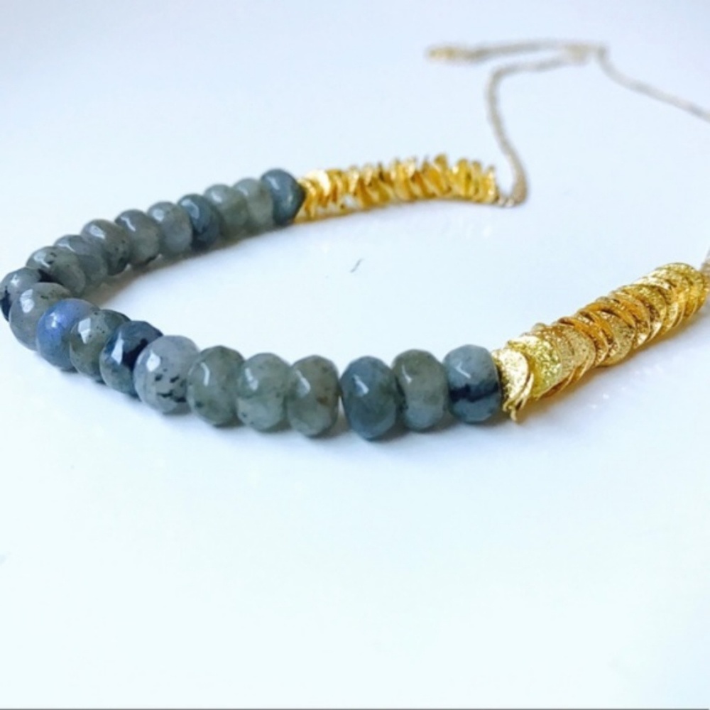 Labradorite & 24k Rondelle Gold Ruffle Necklace - Picture 4 of 4